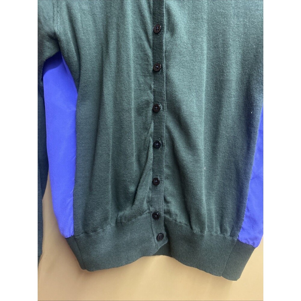 Worth New York Silk Cardigan XP Colorblock Green Purple Button Front - Picture 6 of 10